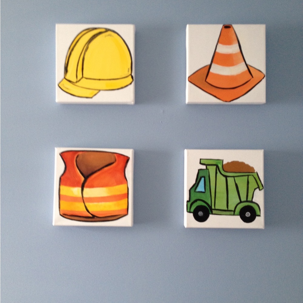 Kids art construction themed - custom painted